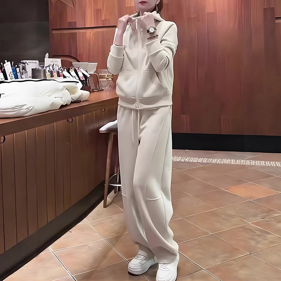 加绒休闲运动套装女2025新款秋冬时尚高级感卫衣外套弯刀裤两件套