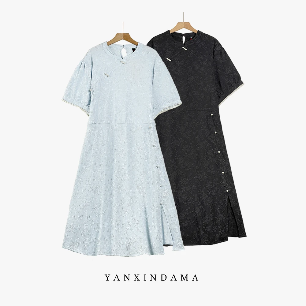 【岩心】大码女装290斤胖MM新中式国风设计感提花气质连衣裙1026#