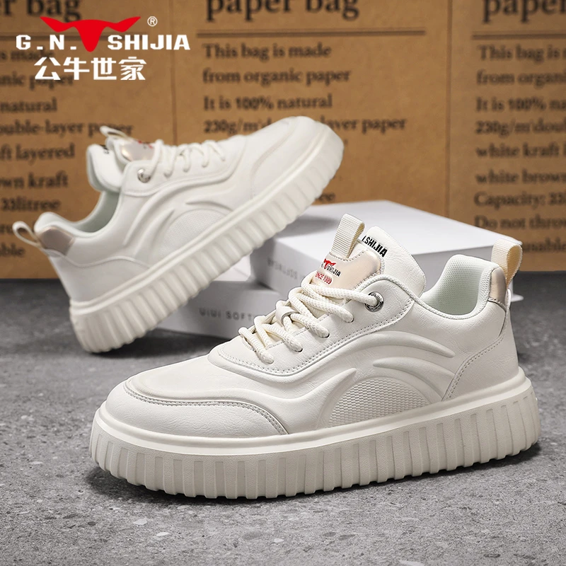 公牛世家男鞋春季新款美式复古工装板鞋男士百搭休闲鞋低帮运动鞋