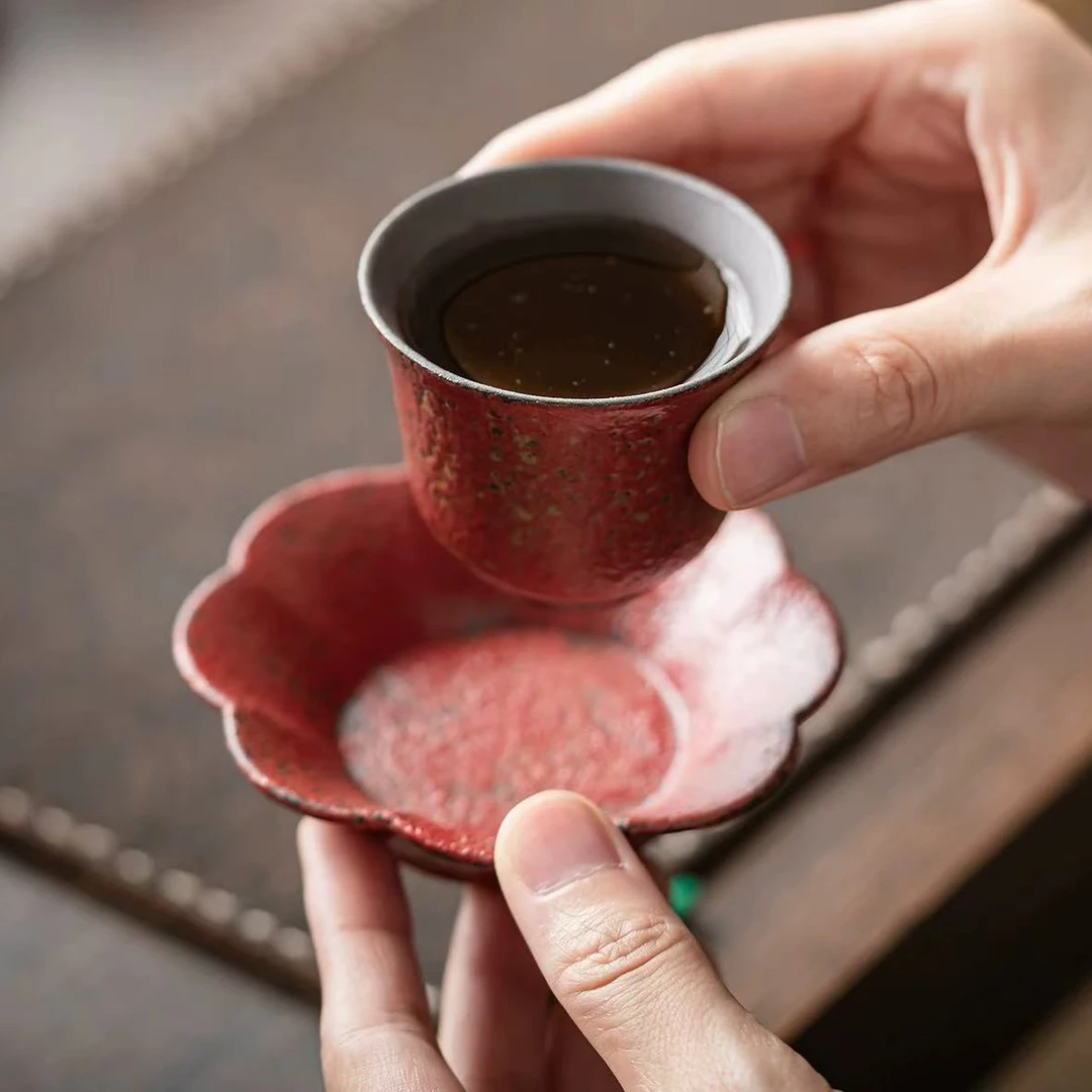 （满山红）新款.主人杯 老岩泥手工小茶杯茶盏茶托杯托盘隔热杯垫