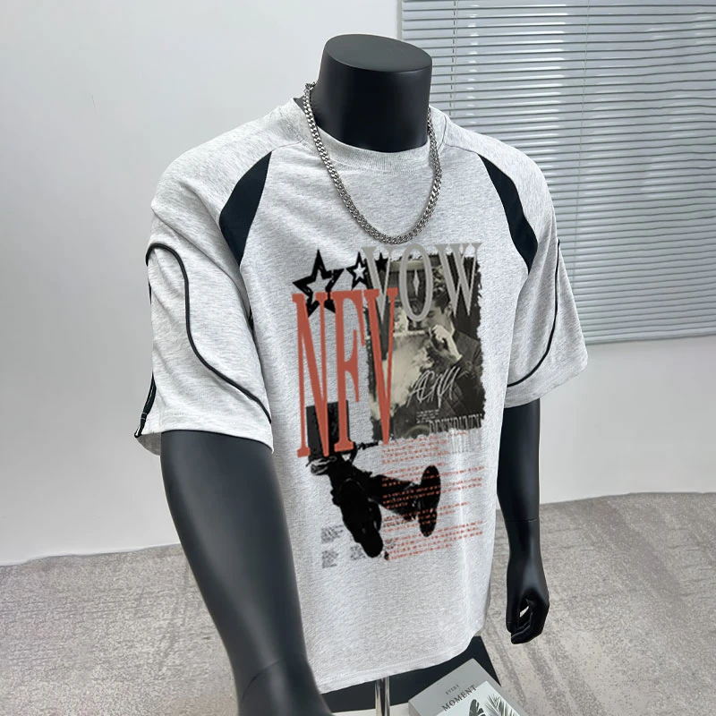 美式高街潮牌字母印花纯棉短袖t恤男款夏季宽松休闲百搭圆领上衣