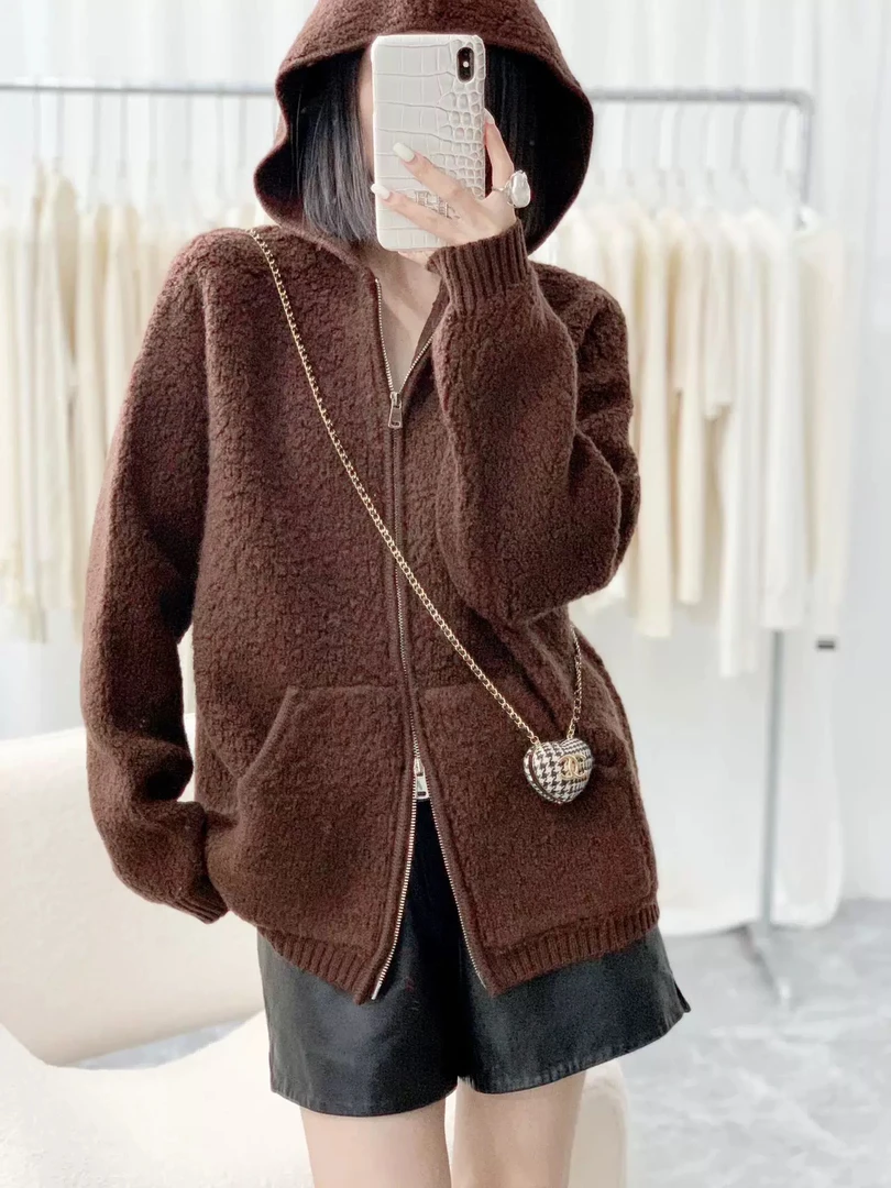 8804连帽圈圈保暖休闲百搭拉链毛衣外套