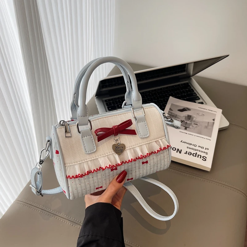 -ZSYGBB-韩版甜美少女风枕头包复古百搭手提包可爱蝴蝶结斜挎女包