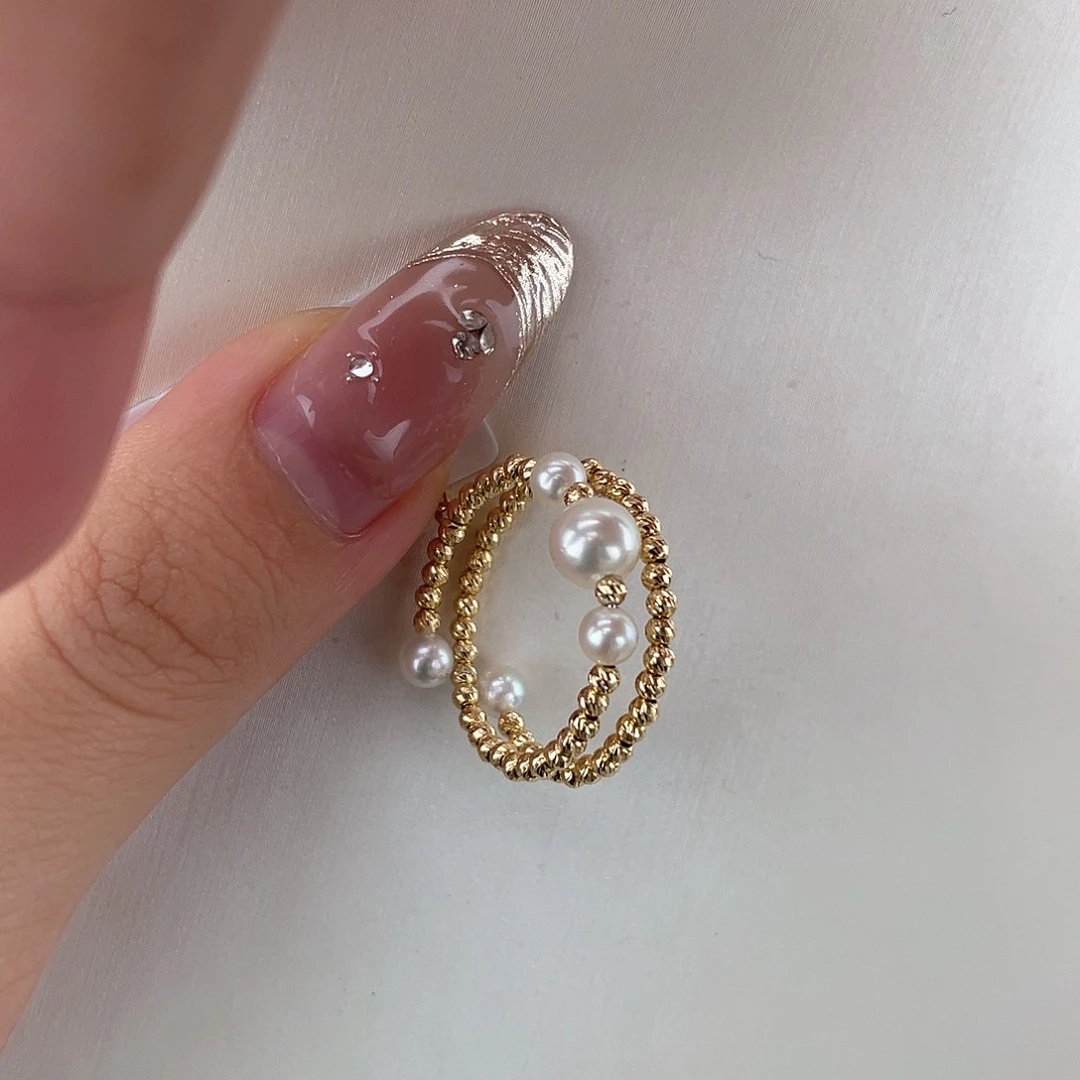 18K金镶嵌海水珍珠戒指3-6akoya戒指