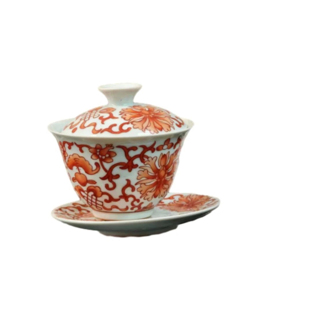 AS123 清矾红三才盖碗