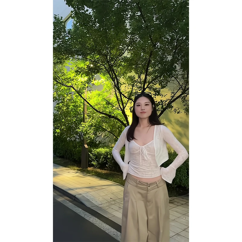2025新款女士夏季纯欲风提花蕾丝吊带修身显瘦开衫高腰宽松阔腿裤