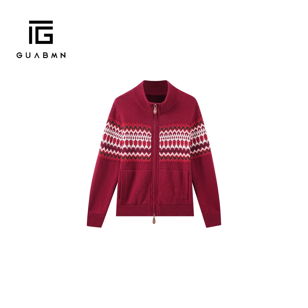 GUABMN2025秋季新款法式时尚刺绣拉链休闲百搭针织开衫外套3801