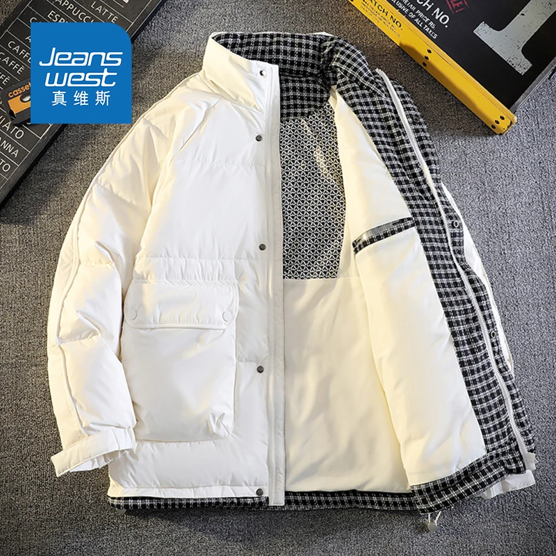 Jeanswest/真维斯秋冬羽绒服短款白鸭绒保暖立领面包服 男外套