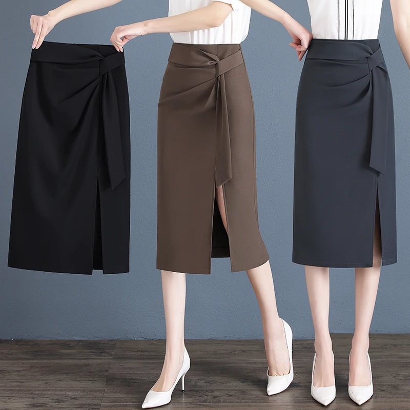 不规则开叉半身裙女2025年春夏季新款高腰时尚中长款休闲一步裙子