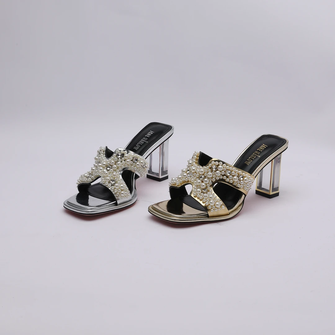 JANEHARLOW粗跟凉拖女夏季爆款露趾外穿高跟鞋H拖J82BB81563