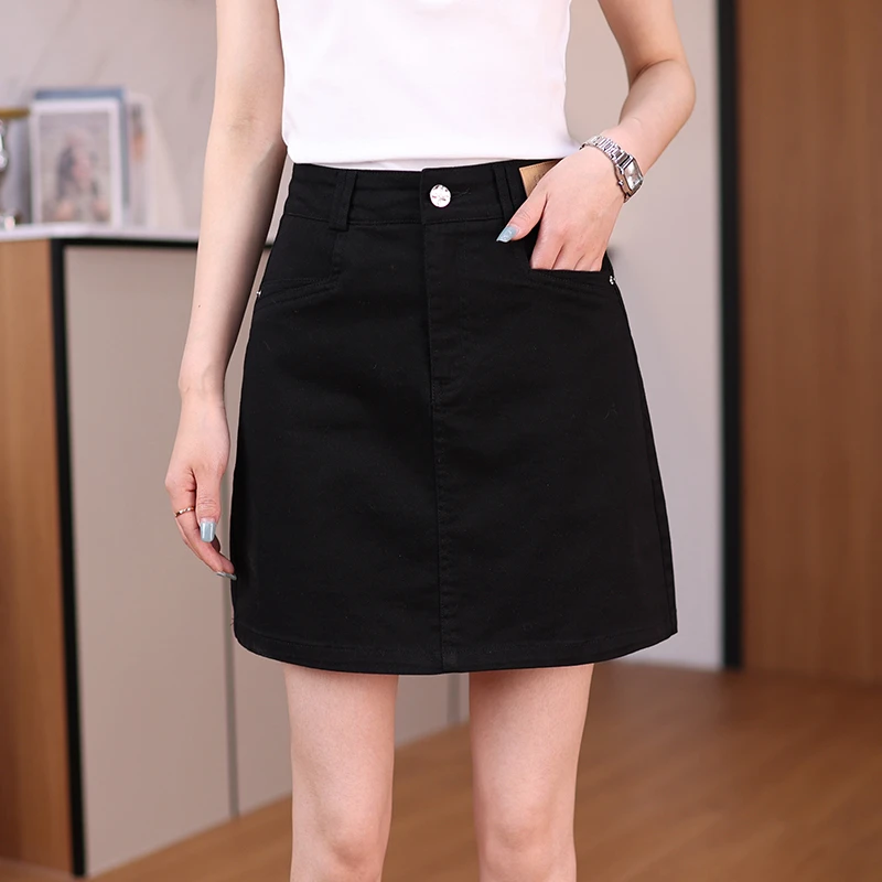 休闲水洗棉牛仔短裙女夏2025夏季新款高腰a字裙半身裙遮胯包臀裙