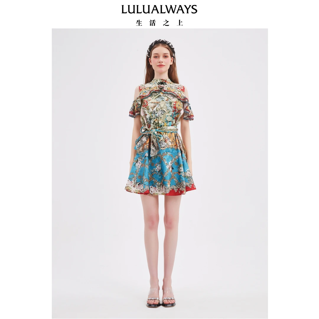 LULUALWAYS【商场同款】25夏季新款西西里复古度假风短款连衣裙