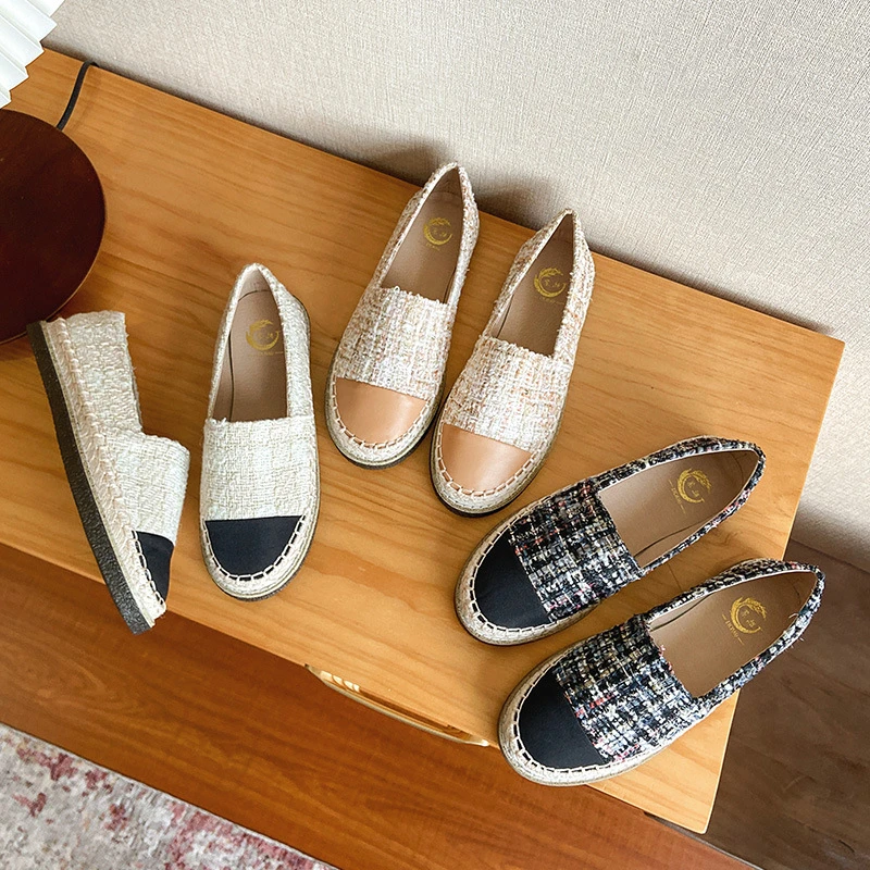 小香风渔夫鞋女2025新款厚底一脚蹬懒人乐福鞋草编休闲网红单鞋女