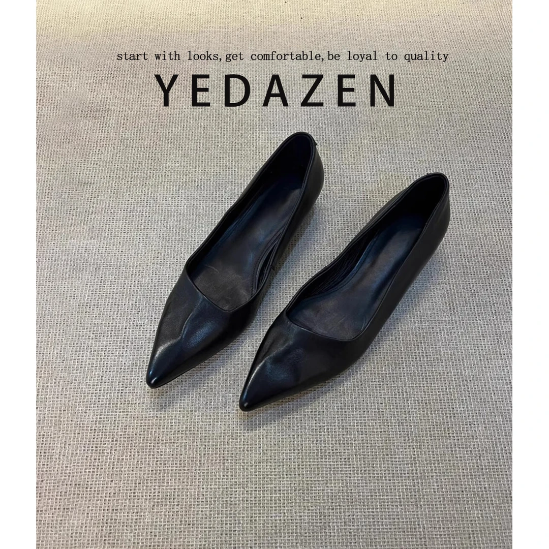 牛皮版~尖头气质低跟单鞋女浅口通勤鞋一脚蹬法式简约职业工作鞋