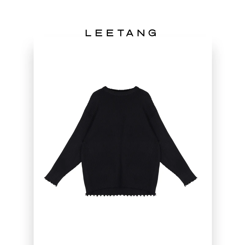 【LEETANG】水洗破洞磨边套头毛衣LT-ZS6501