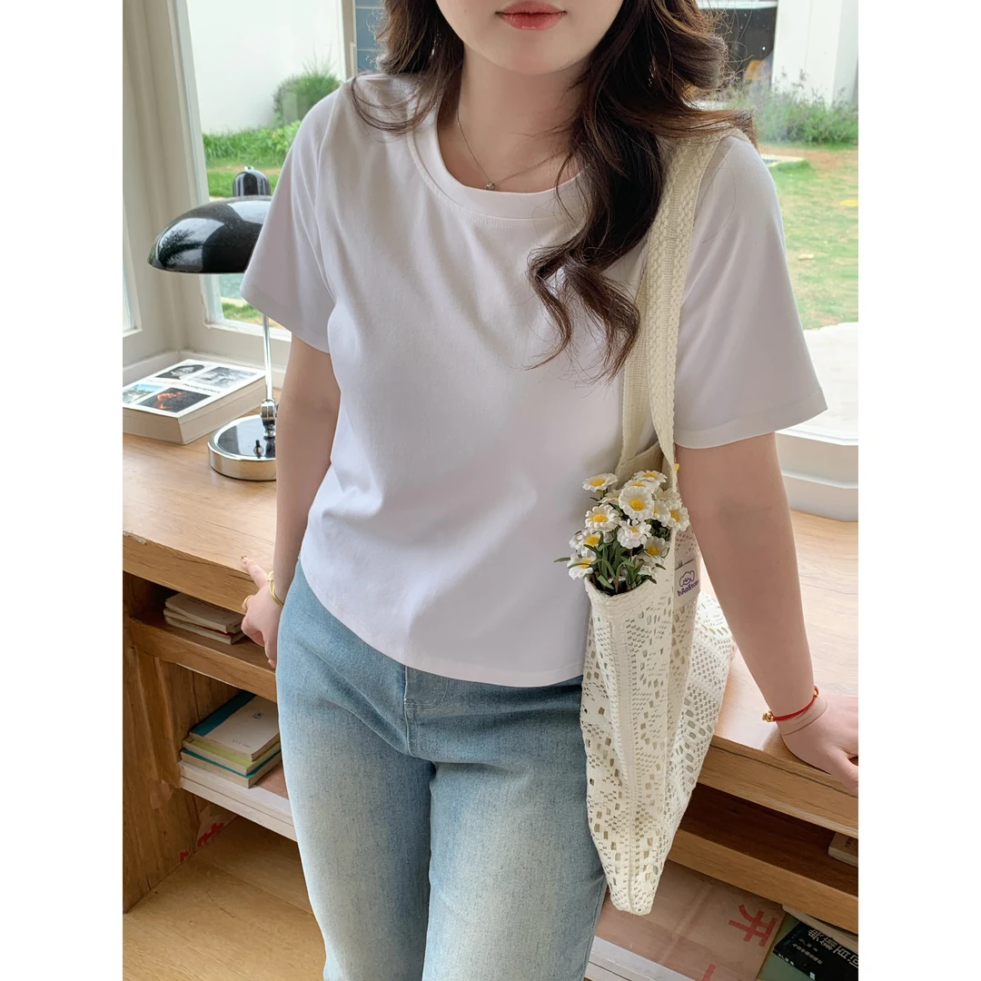 【百搭白T】大头婷微胖定制夏季T恤简约百搭气质圆领正肩短袖
