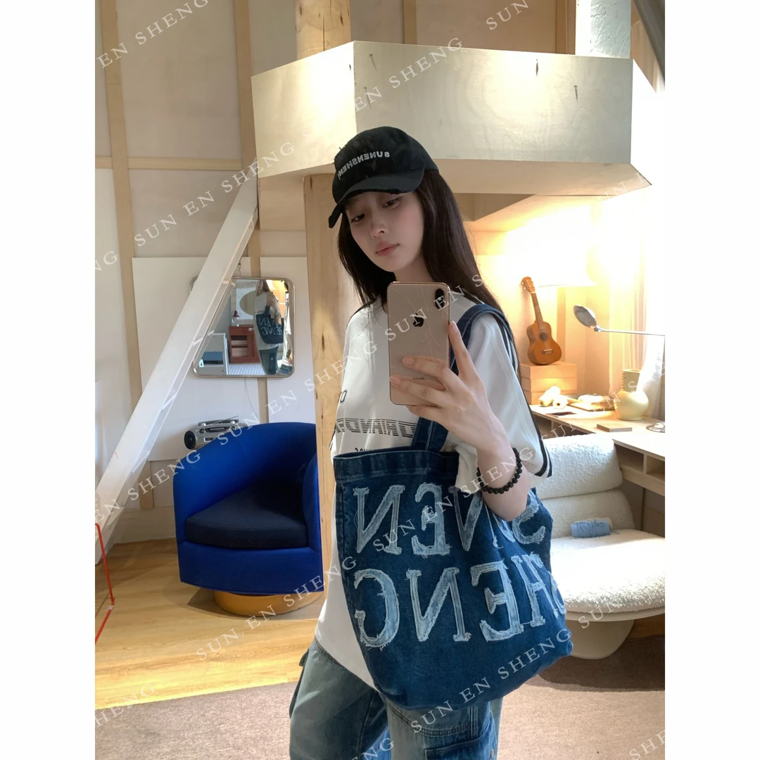 孙恩盛【私人包包】原创设计小众经典帆布牛仔单肩大通勤托特包男女