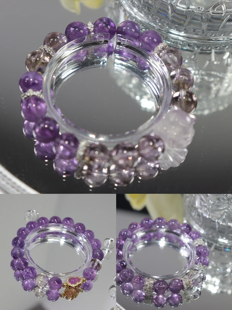 【紫黄金】天然水晶紫晶白水晶设计款手串多样性发其一