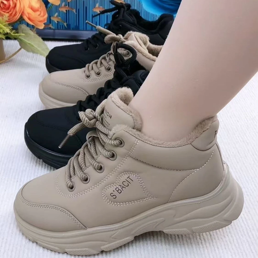 2025冬季新款厚底高帮老爹鞋女休闲运动鞋系带轻便松糕底百搭棉鞋