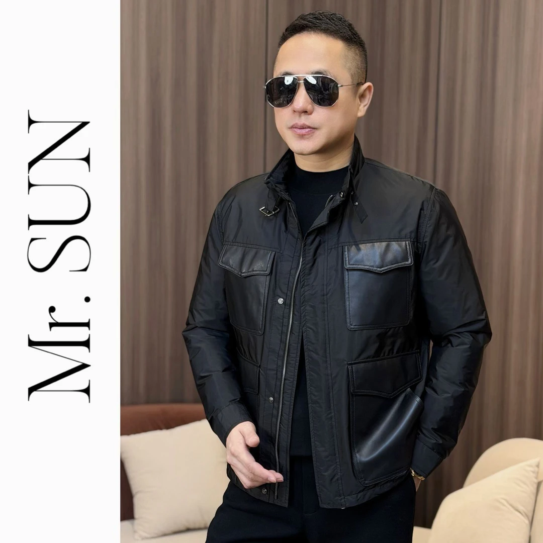 孙先生男装｜列装风拼绵羊皮鹅绒外套男款商务休闲立领鹅绒服25876