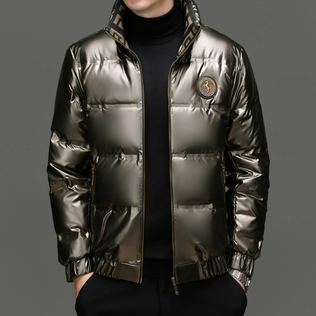 【专柜正品】大牌男士羽绒服免烫立领短款防水保暖单面穿亮面外套
