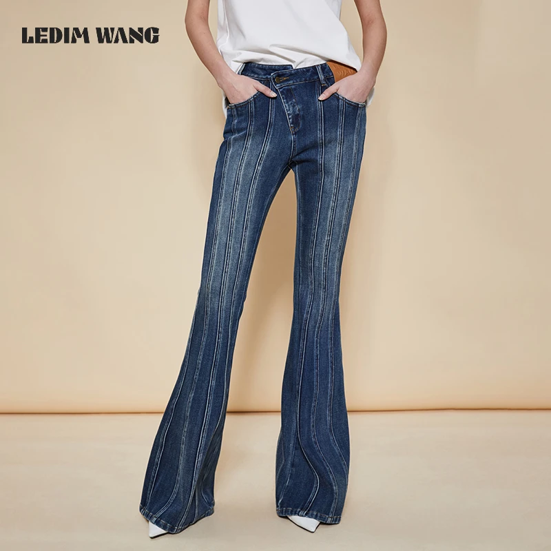 1LEDIM WANG立体梗喇叭牛仔裤女款小众设计高级感复古百搭长裤