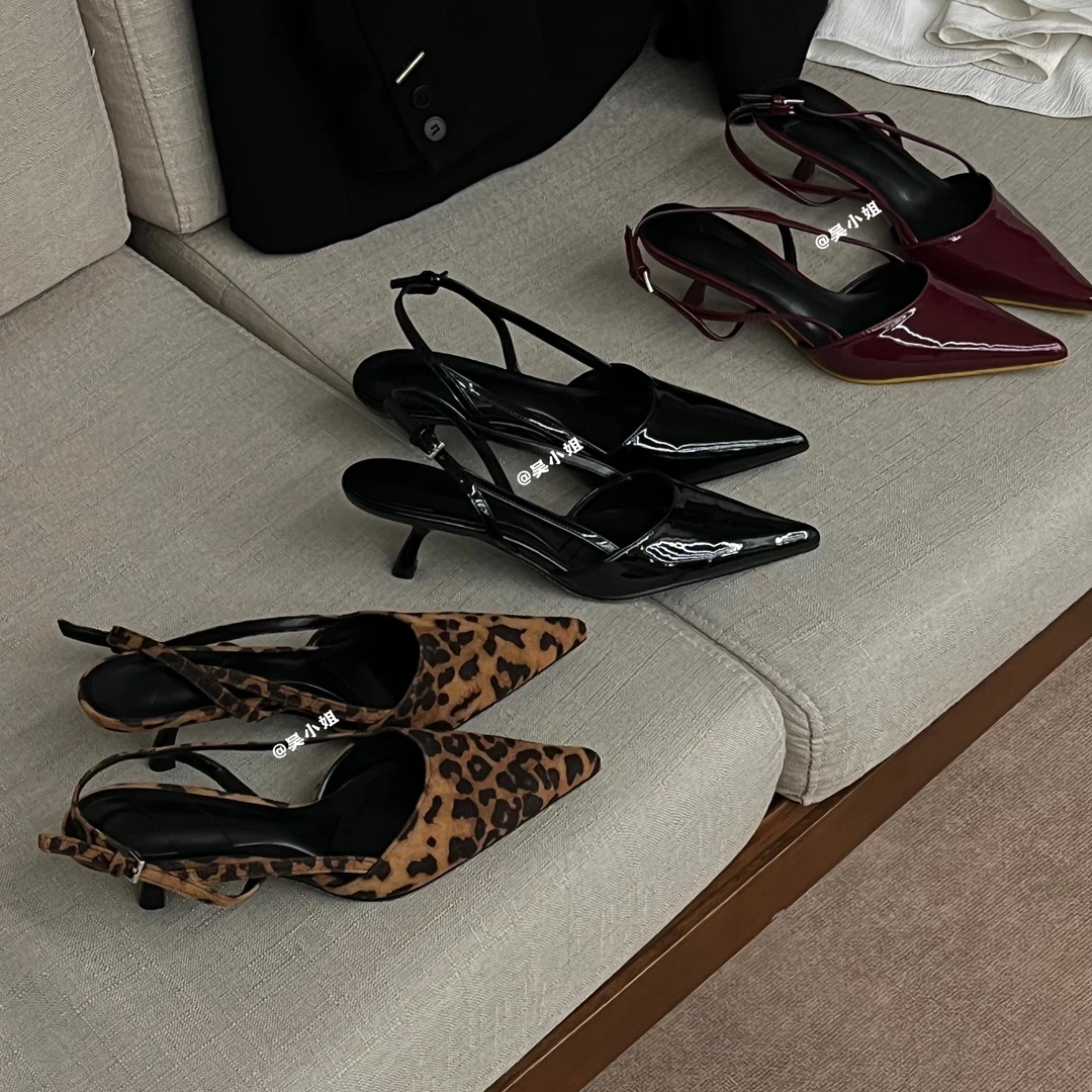 吴小姐新品～2025春夏季新款小众设计气质豹纹细跟尖头高跟鞋41码