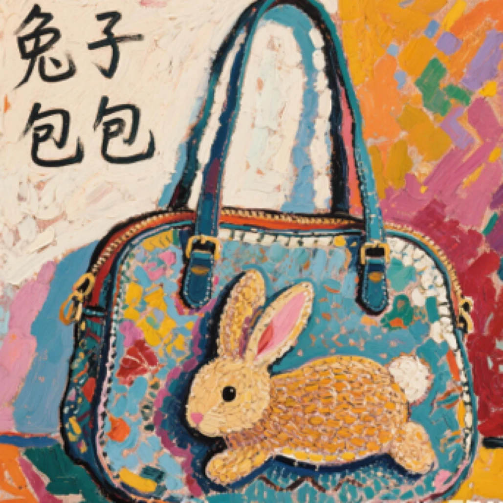 兔子包手绘可爱风拉链朋克风单肩斜挎包肩包卡通复古时尚皮雕彩绘