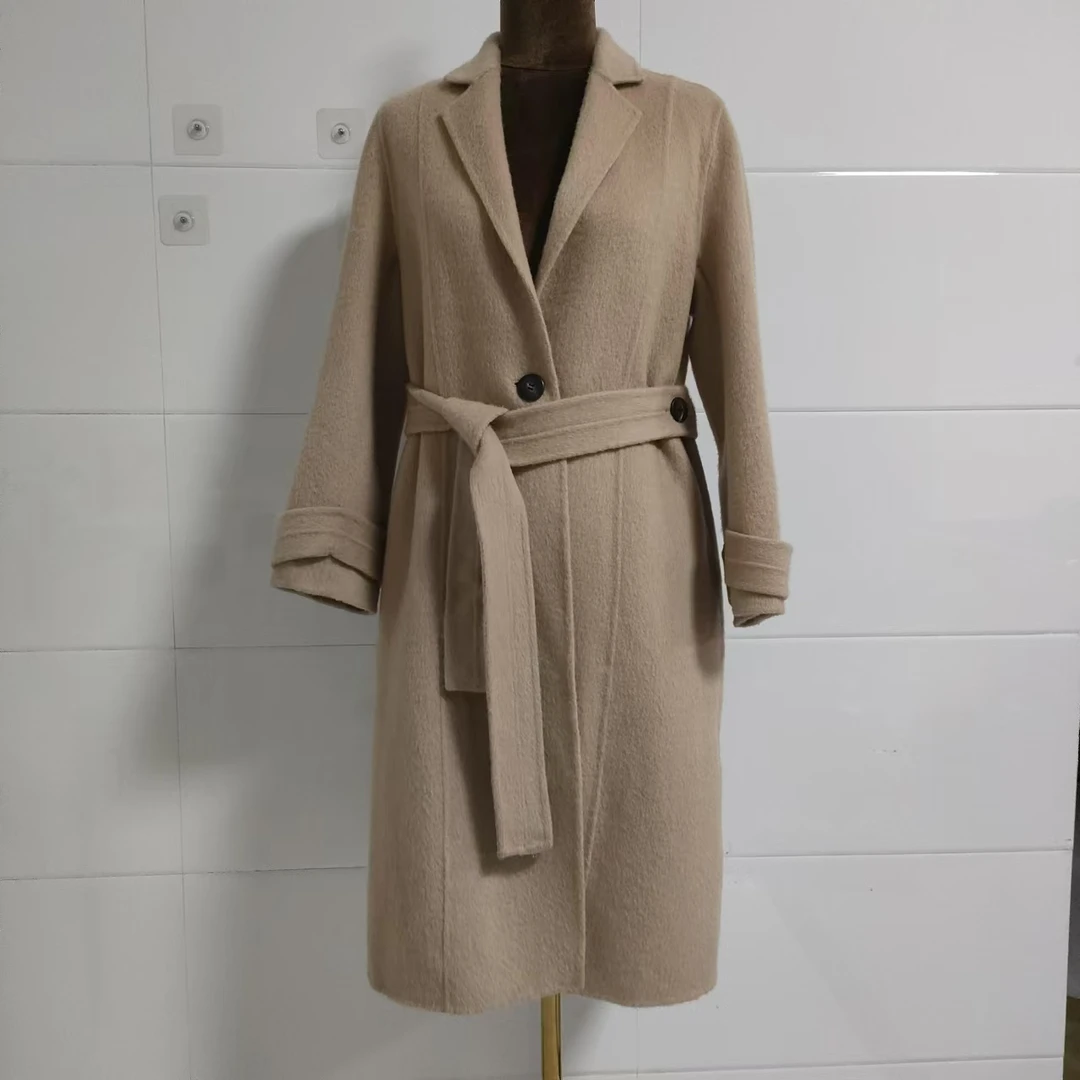 100%骆驼绒女士中长款大衣2411