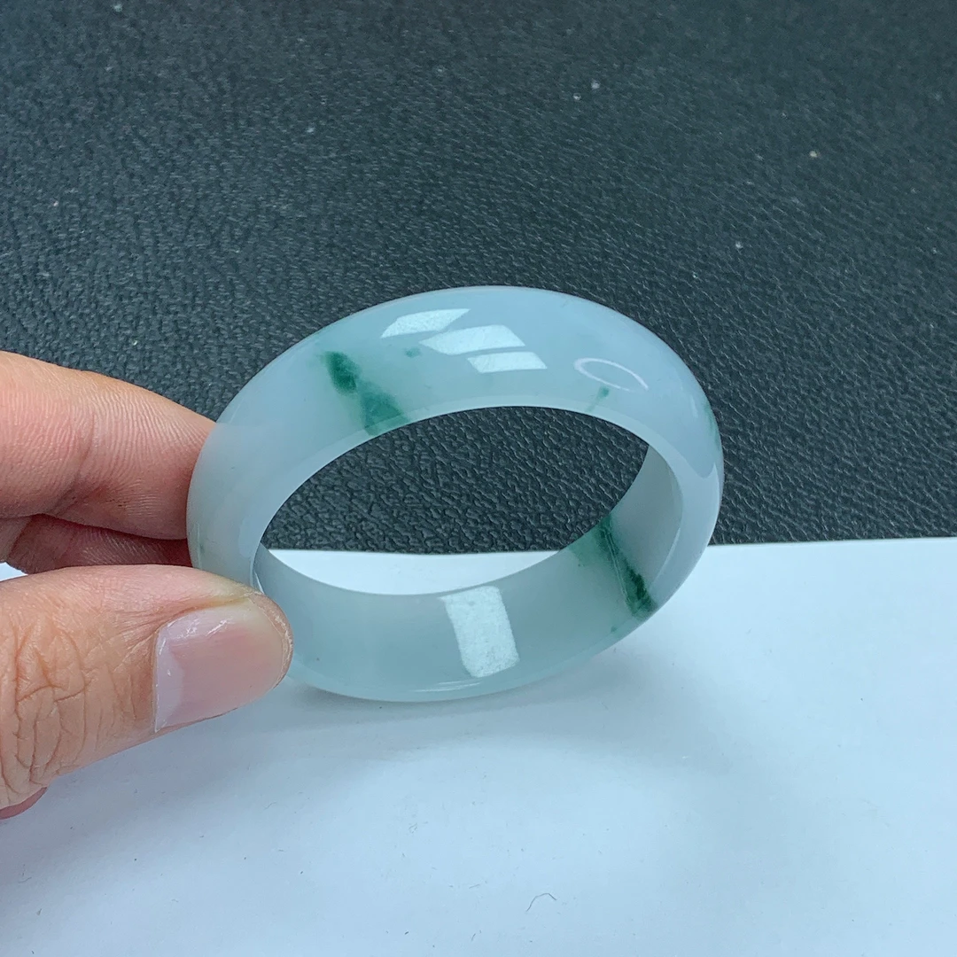 天然缅甸翡翠Ａ货冰糯种淡紫飘花47圈口手镯（童镯）