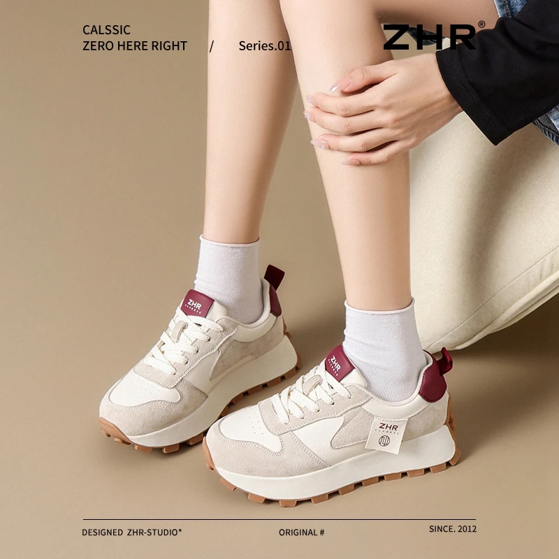 ZHR复古软底德训鞋女款2025春季新款厚底增高休闲运动阿甘鞋G738
