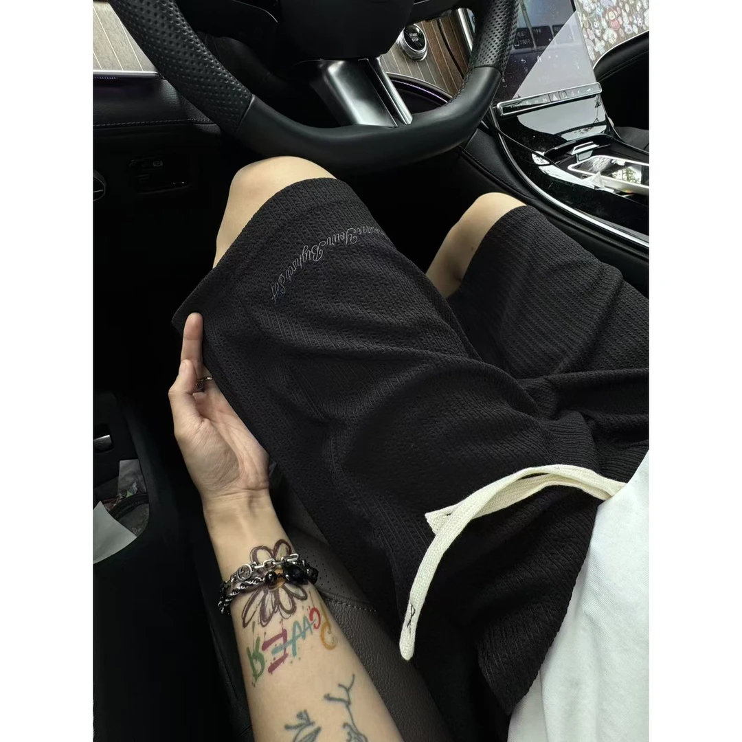 夏季薄款冰丝防晒刺绣短裤男休闲运动五分裤潮百搭宽松直筒高级感