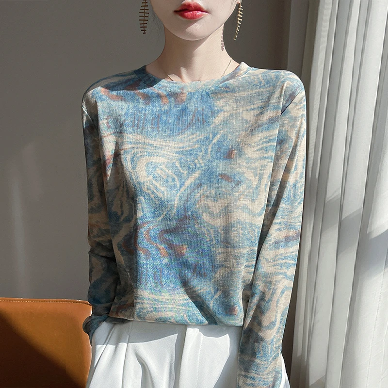 【现货宠粉】新款长袖针织T恤圆领女套头春秋打底衫宽松上衣薄小众