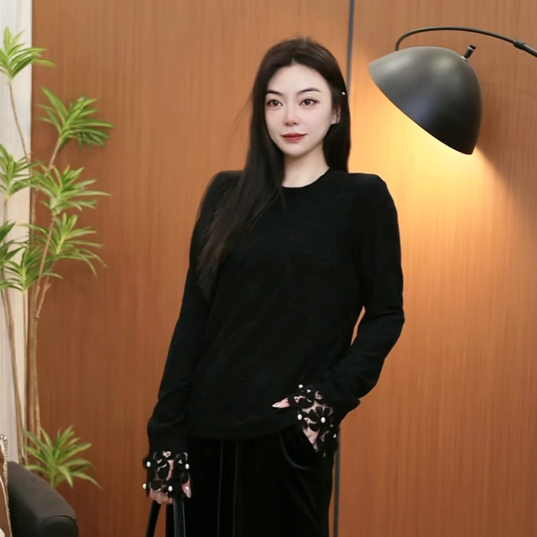 【大蜜】8007#网红打底衫磨毛圆领女士针织修身型设计师长袖百搭款