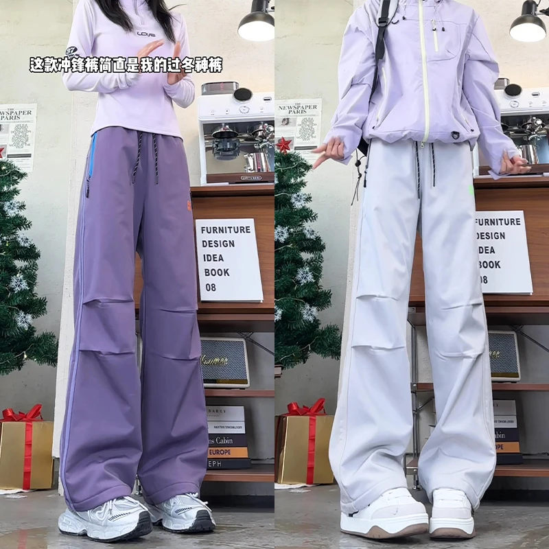 户外防风保暖加绒冲锋裤秋冬季情侣长裤直筒潮流显瘦滑雪休闲裤子