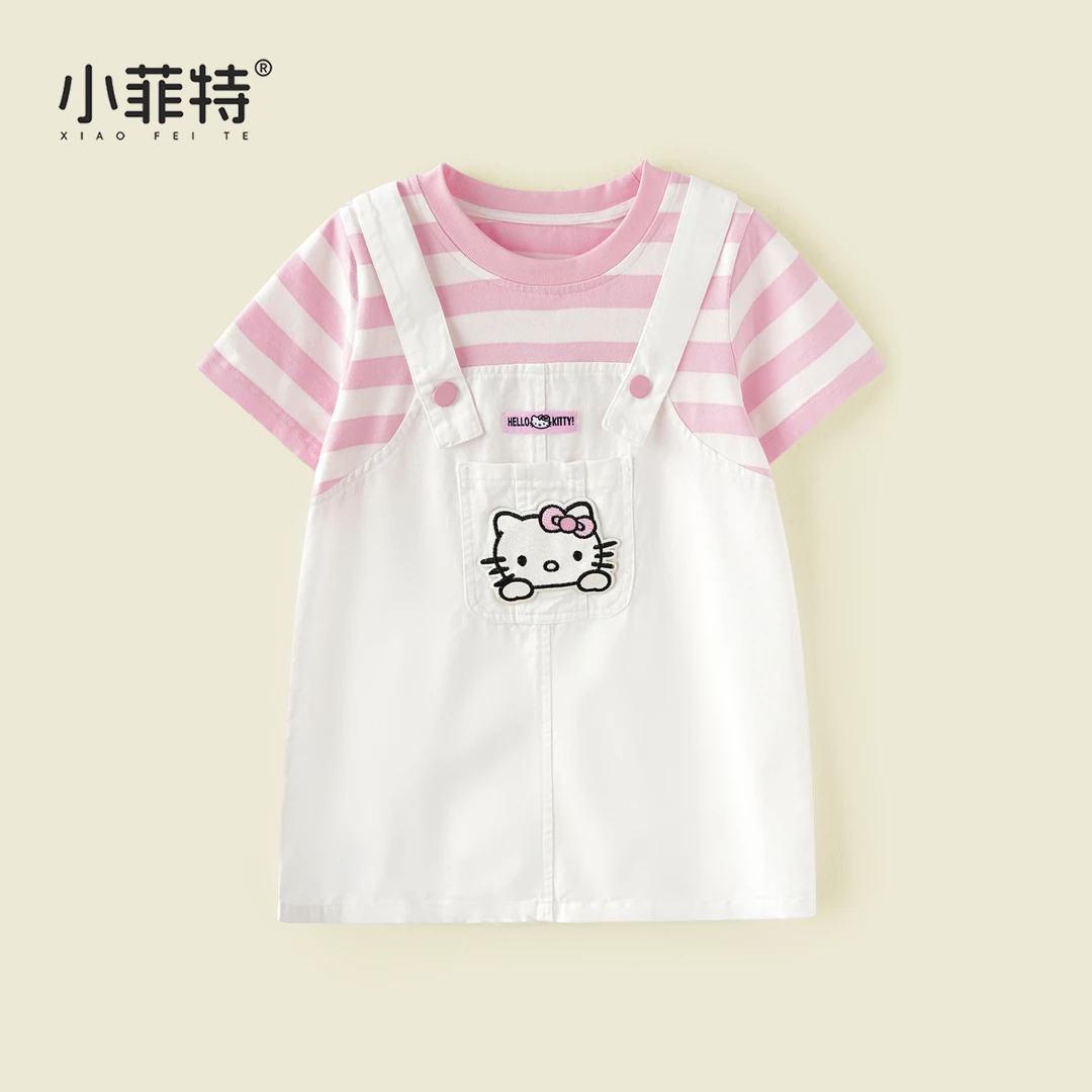 小菲特夏季新款女童可爱拼接短袖连衣裙女宝宝棉布裙子BGQX51675