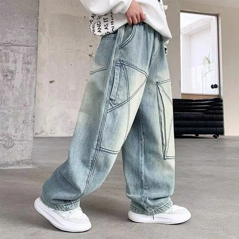 复古牛仔裤~2025新款潮流洋气百搭明线设计男童春款牛仔裤S6015