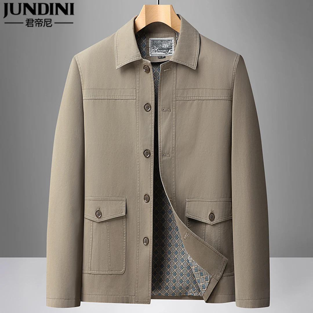 中老年秋季薄外套男士宽松春秋款翻领夹克老人爸爸装纯棉透气上衣