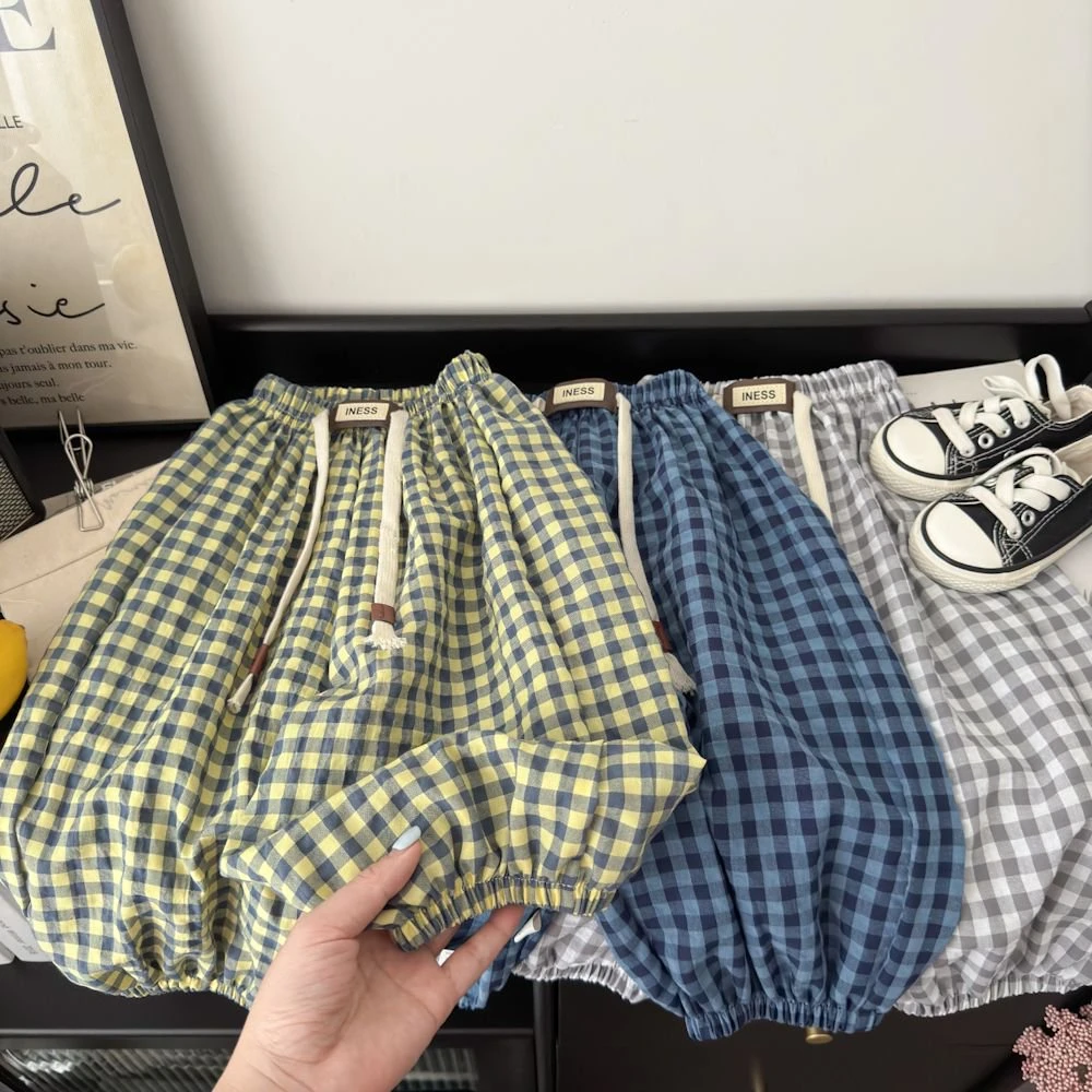 【棉布格子亲子款】儿童夏季防蚊裤男女童透气吸汗韩版格子灯笼裤