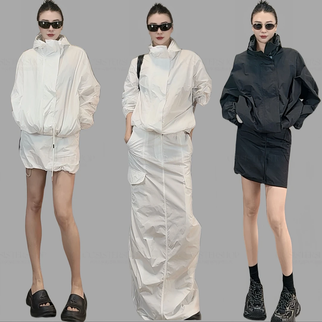 CC SISTER SHOP 韩系休闲运动高级感连帽宽松冲锋衣长短裙套装