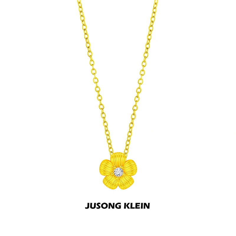 Jusong klein 钛钢项链 花朵项链女轻奢小清新气质锆石小花锁骨链