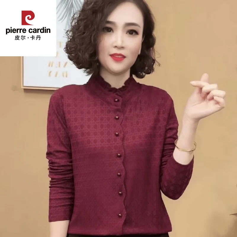 皮尔卡丹妈妈大码女装洋气小衫2025春秋中年时尚半高领内搭显瘦含