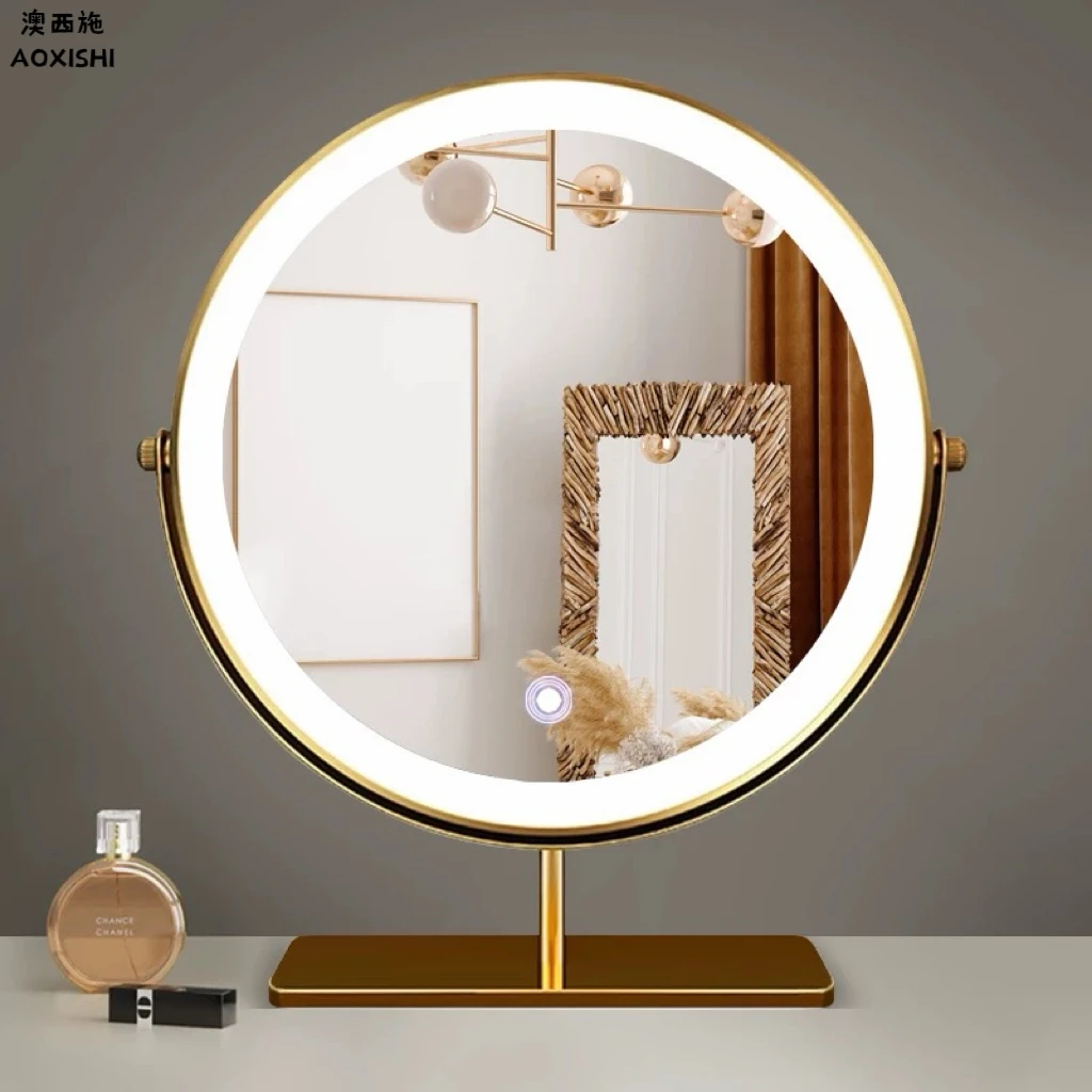 澳西施简约台式带灯梳妆镜补妆镜LED化妆镜网红智能镜大号桌面镜