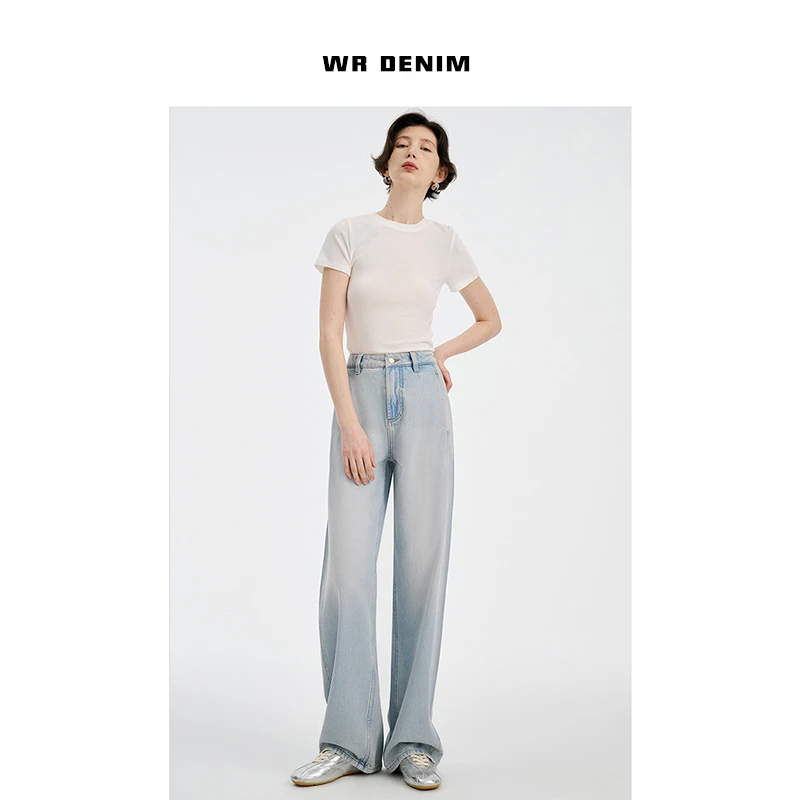WR DENIM 汉麻混纺面料垂顺透气香蕉牛仔裤女高腰阔腿拖地裤6021