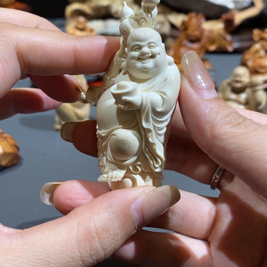 清***风荔枝木手把件弥勒摆件意境