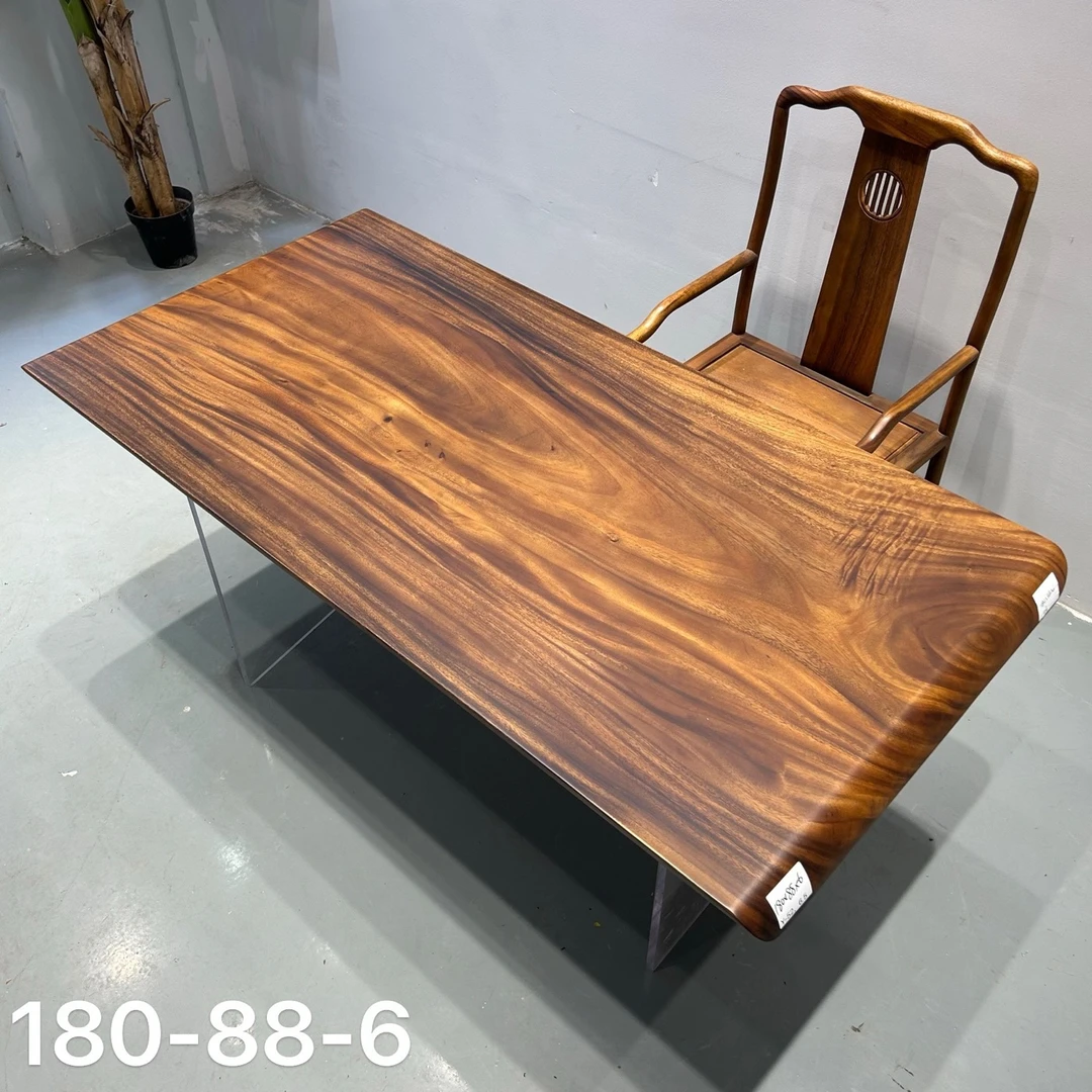 南美胡桃木实木大板桌配三角支架可作茶桌书桌尺寸：180-88-6