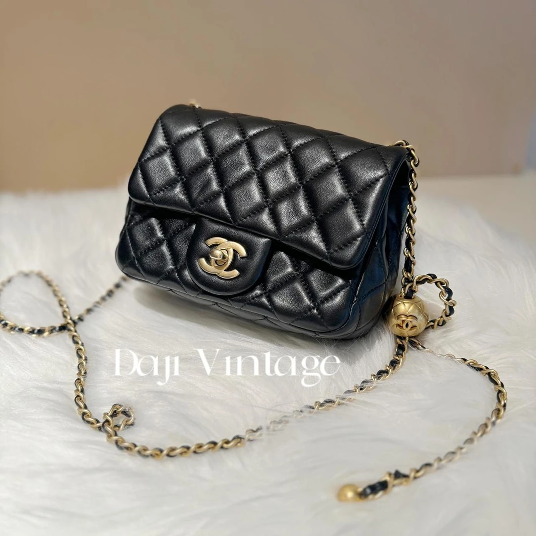 大吉中古/Chanel香奈儿黑金金球方胖子斜挎包