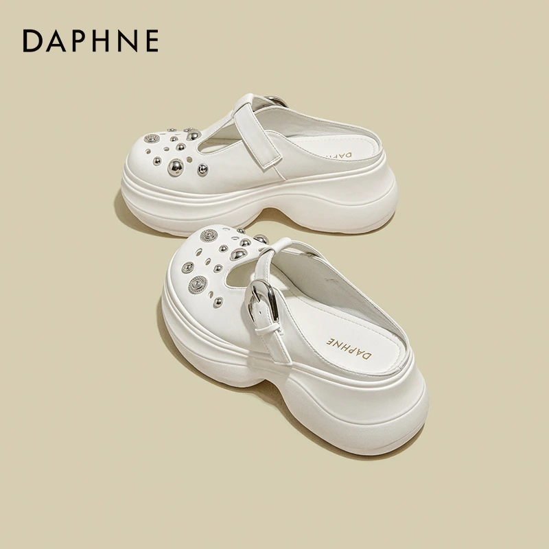 达芙妮洞洞拖鞋女2025夏季新款舒适懒人包头半拖时尚休闲小众单鞋