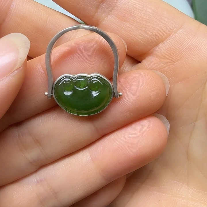 和田玉（碧玉）银S925镶嵌戒指