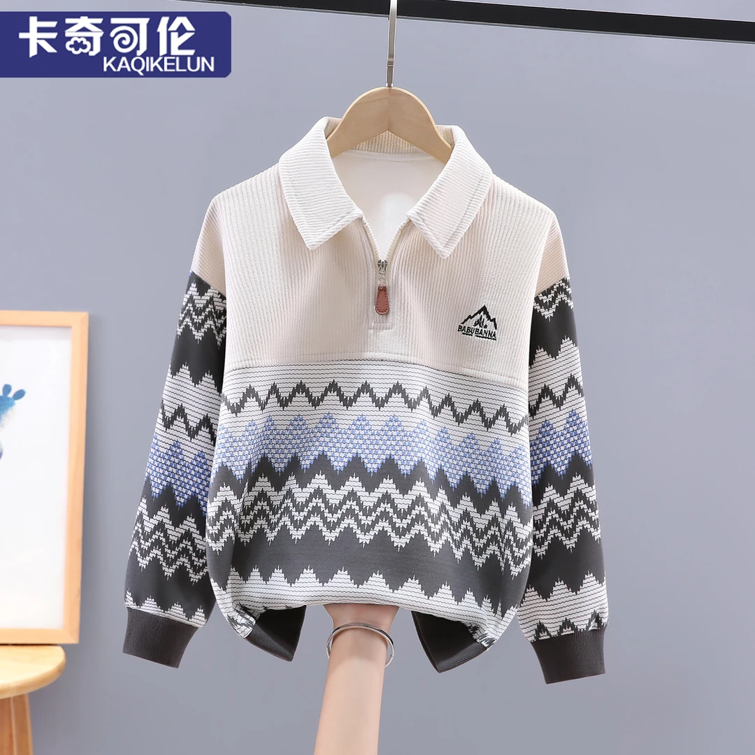 男童卫衣春秋款2025新款儿童Polo领上衣大童衣服秋冬加绒男孩童装